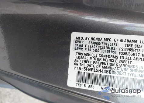 2011 Honda Odyssey Ex z USA, uszkodzony, nr VIN 5FNRL5H44BB060631